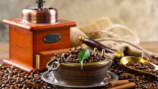 Coffee grinder and ground coffee for different ways of making coffee