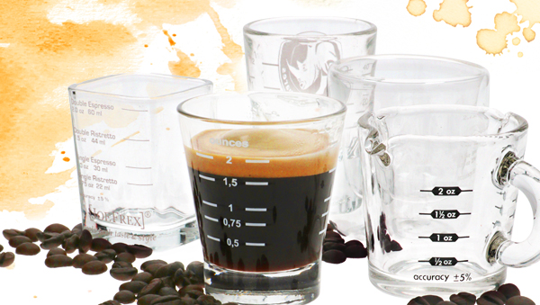 A special line of measuring glasses for coffee